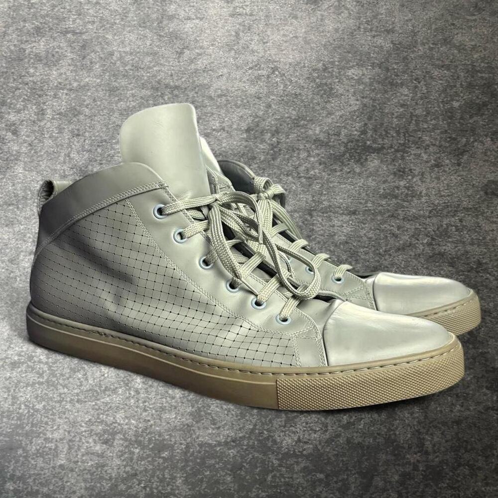 Angelo Burlinetto Matte Mid EU44 Gray Leather Luxury Designer Sneakers Italy